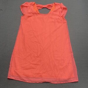 Charlotte Russe Dress Womens Large Pink Chiffon Shift Bow Back Short Sleeve